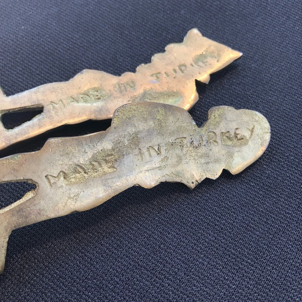 Two Vintage Karagoz & Hacivat Figures Brass Bottle Openers - Barware - Turkey
